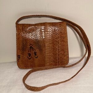Mitubosi Snakeskin caramel Shoulder Bag clutch removable strap
